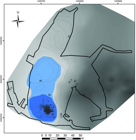 A map of the Kanaljorden site. The black outline shows the excavated area. (Credit: Karin Berggren and Fredrik Hallgren)